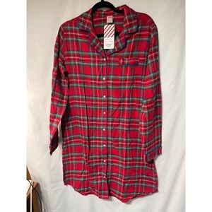 Womens North Pole Trading‎ Co. Plaid Flannel Long Sleeve Nightgown Sleepshirt